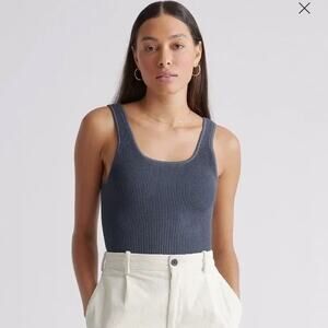 Quince‎ Sweater Tank Women’s Cropped Ribbed Knit Square Neck Stretch Gray Medium